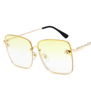 Square Bee Sunglasses Women Men Retro Brand designer Metal Frame Oversized Sun Glasses Female Grandient Shades Oculos