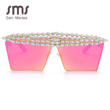 Load image into Gallery viewer, Square Diamond Sunglasses Women Men 2023 Flat Top Crystal Punk Sun Glasses Mirror Rhinestones Red Purple Eyewear UV400