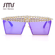 Load image into Gallery viewer, Square Diamond Sunglasses Women Men 2023 Flat Top Crystal Punk Sun Glasses Mirror Rhinestones Red Purple Eyewear UV400