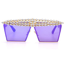 Load image into Gallery viewer, Square Diamond Sunglasses Women Men 2023 Flat Top Crystal Punk Sun Glasses Mirror Rhinestones Red Purple Eyewear UV400