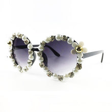 Load image into Gallery viewer, Sunglasses Women Sweet Flower With Pearl Rhinestone Round Sun Glasses Vintage Retro Glasses For Beach Ladies Shades UV400
