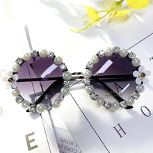 Load image into Gallery viewer, Sunglasses Women Sweet Flower With Pearl Rhinestone Round Sun Glasses Vintage Retro Glasses For Beach Ladies Shades UV400