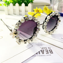 Load image into Gallery viewer, Sunglasses Women Sweet Flower With Pearl Rhinestone Round Sun Glasses Vintage Retro Glasses For Beach Ladies Shades UV400