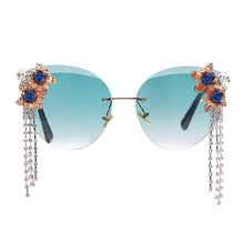 Load image into Gallery viewer, Tassel Rhinestones Sunglasses Women Cat Eye Rimless Diamond Flower Sun Glasses Lady Brand Designer Eyewear UV400