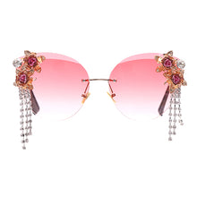 Load image into Gallery viewer, Tassel Rhinestones Sunglasses Women Cat Eye Rimless Diamond Flower Sun Glasses Lady Brand Designer Eyewear UV400