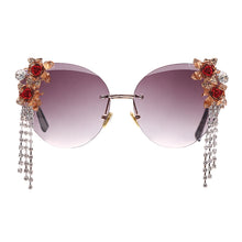 Load image into Gallery viewer, Tassel Rhinestones Sunglasses Women Cat Eye Rimless Diamond Flower Sun Glasses Lady Brand Designer Eyewear UV400