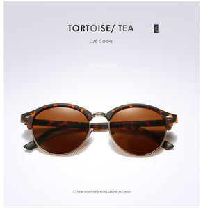 Tortoise Brown Polarized Round Sunglasses Mens Womens Club Round Driving Sunglasses Semi Rimless Eyewear Gafas De Sol
