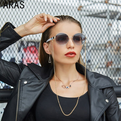 Woman Sunglasses Chain Trendy Retro Sunglasses Ladies Brand Glasses 2023 Classic Chain Vintage Round Frame Eyewear UV400