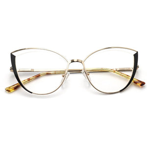 brand design oval cat eye metal prescription eyeglasses frames diopters decorative clear fake glasses women