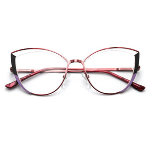 brand design oval cat eye metal prescription eyeglasses frames diopters decorative clear fake glasses women