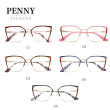 Load image into Gallery viewer, brand design oval cat eye metal prescription eyeglasses frames diopters decorative clear fake glasses women