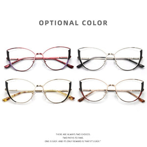 brand design oval cat eye metal prescription eyeglasses frames diopters decorative clear fake glasses women
