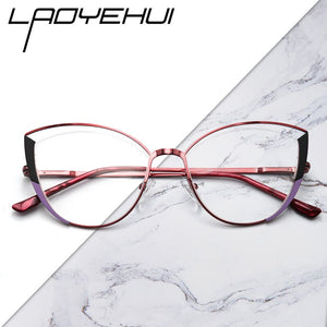 brand design oval cat eye metal prescription eyeglasses frames diopters decorative clear fake glasses women