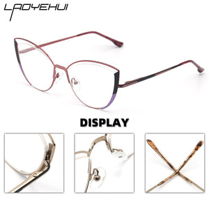 brand design oval cat eye metal prescription eyeglasses frames diopters decorative clear fake glasses women