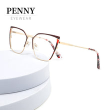 Load image into Gallery viewer, brand design oval cat eye metal prescription eyeglasses frames diopters decorative clear fake glasses women