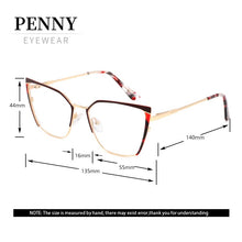 Load image into Gallery viewer, brand design oval cat eye metal prescription eyeglasses frames diopters decorative clear fake glasses women