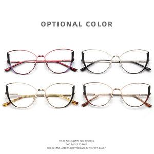 Luxury brand design oval cat eye metal prescription eyeglasses frames fashion diopters decorative clear fake glasses women