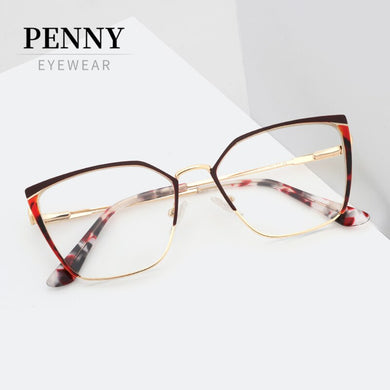brand design oval cat eye metal prescription eyeglasses frames diopters decorative clear fake glasses women