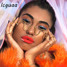 Load image into Gallery viewer, crystal Sunglasses women 2023 Diamnond Steampunk Metal wave Brand Onepiece Men sunglasses Gafas Glasses UV400