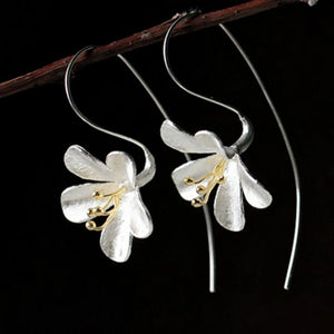Luxury fashion handmade silver crafts female pop earrings exquisite flowers long earrings sweet temperament cute