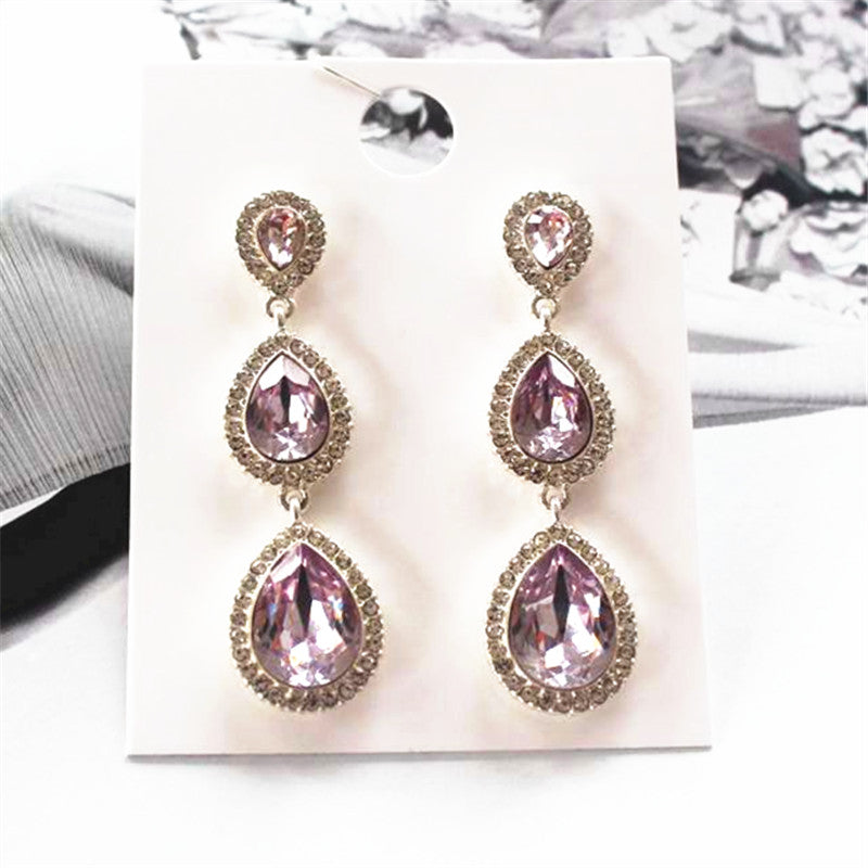 Luxury purple water droplets level long temperament act the role ofing is tasted women stud earrings