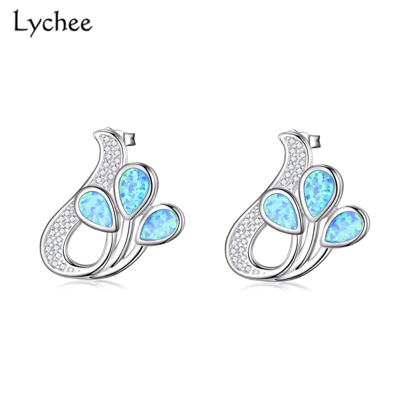Three Tail Opal Women Stud Earrings 925 Sterling Silver Fashion Earrings Fine Jewelry Silver 925 Jewelry