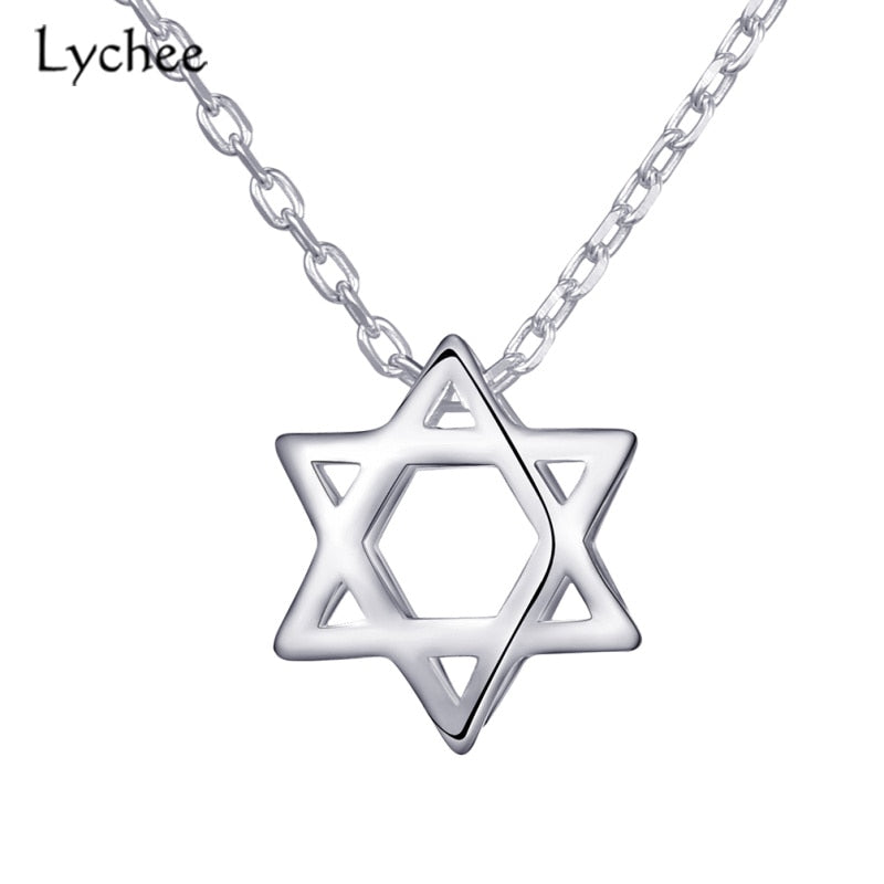 Vintage Hollow Out Hexagram Pendant Necklace 925 Sterling Silver Fine Jewelry For Women Chain Silver 925 Jewelry Fashion