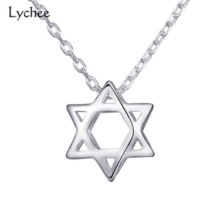 Vintage Hollow Out Hexagram Pendant Necklace 925 Sterling Silver Fine Jewelry For Women Chain Silver 925 Jewelry Fashion