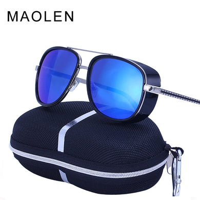 MAOLEN Tony Stark Iron Steampunk Sunglasses Men Gothic Glasses Goggles Eyewear Mirror Steam Punk Sun Glasses Vintage Male Oculos