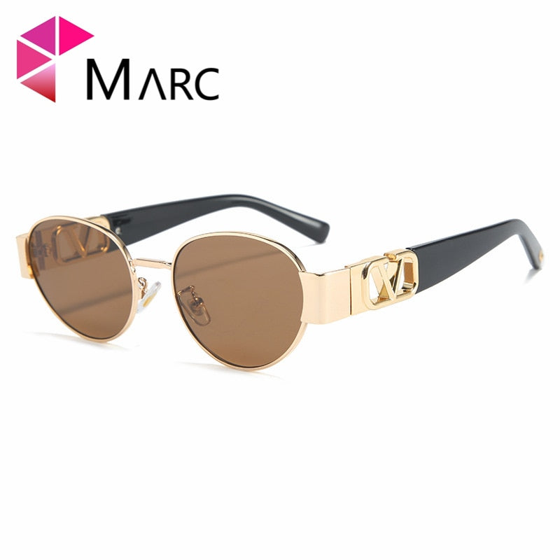 MARC Oval Sunglasses  Metal Sun Glasses Men Trendy Brand Design UV400 Goggles Oculos Women