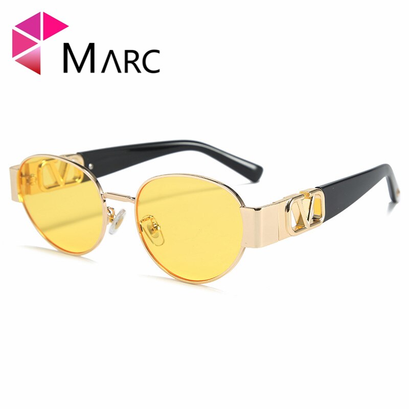 MARC Oval Sunglasses  Metal Sun Glasses Men Trendy Brand Design UV400 Goggles Oculos Women
