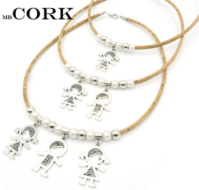 MB Cork,Boy and girl ,daughter and son cork necklace cute lovely handmade women original necklace N-41