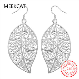 High quality 925 stamped silver plated Big Statement Chunky Leaf Dangle Earrings Dangles Fashion Jewelry Drops Earrings