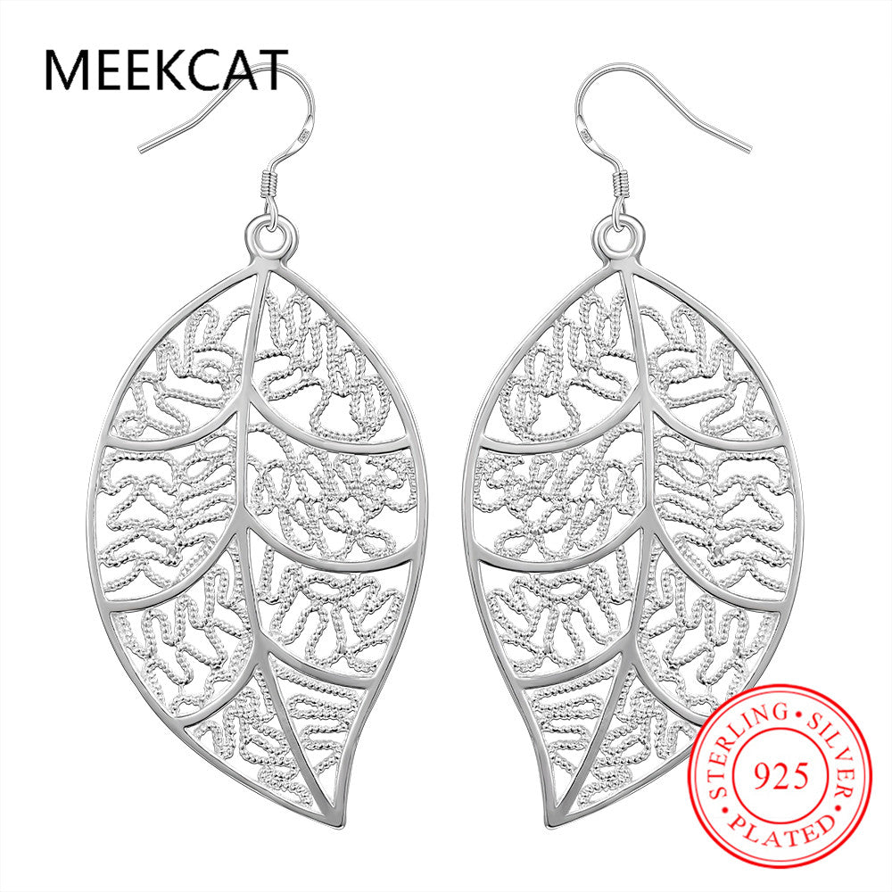 High quality 925 stamped silver plated Big Statement Chunky Leaf Dangle Earrings Dangles Fashion Jewelry Drops Earrings