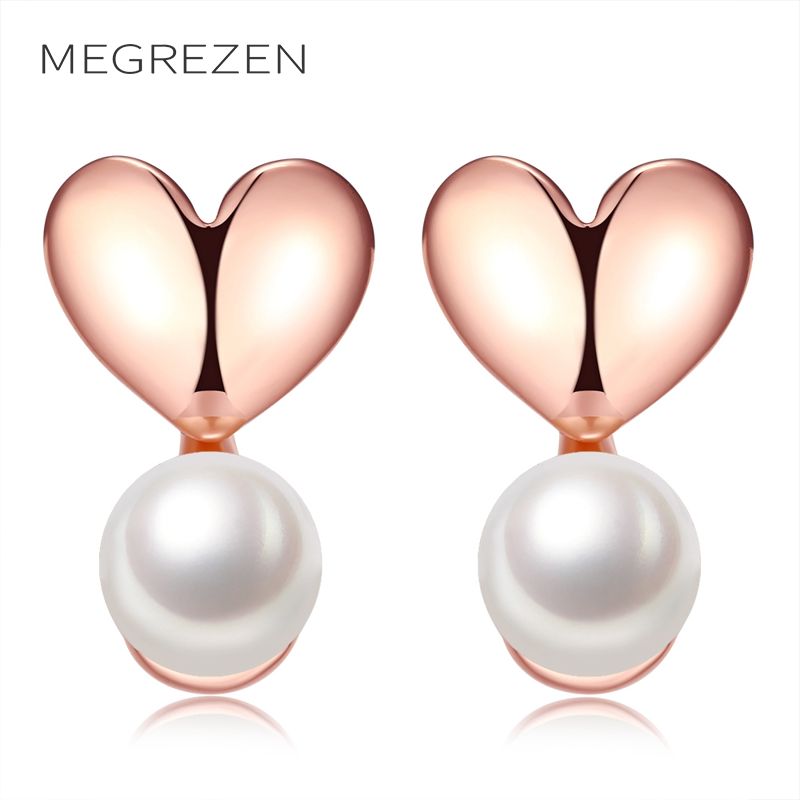 Cute Pearl Earring Rose Gold Heart Earrings With Imitation Of Pearls Earrings For Women Oorbellen Voor Vrouwen Ake031-4