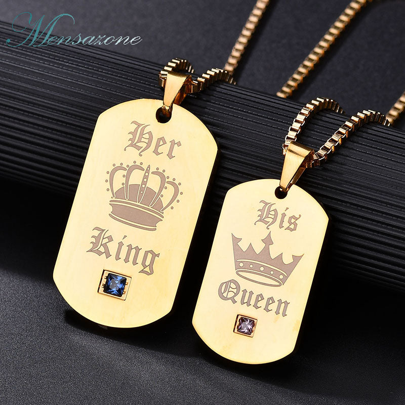 Brand Popular CZ Stone Letter King Queen Lover Jewelry 316 L Stainless Steel Necklace For Women