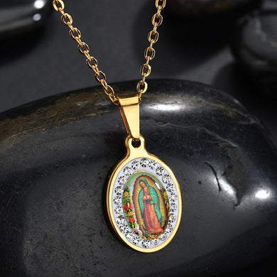 New CZ Stone Necklace Gold Color Stainless Steel Virgin Mary Pendants Necklaces For Catholic Religious Jewelry