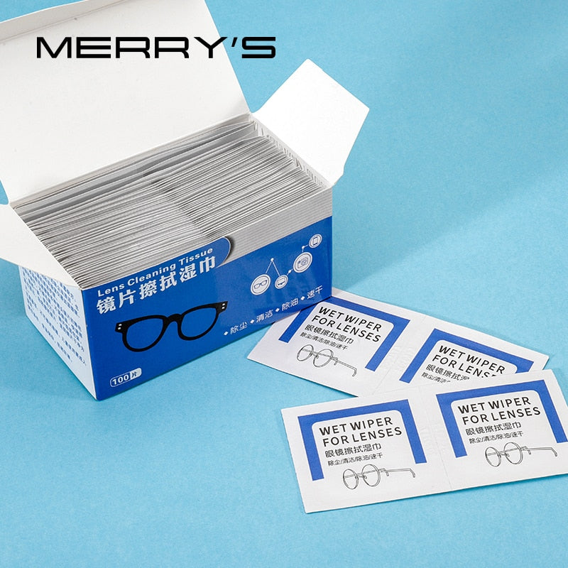 MERRY'S Lens Cleaning Wipes Cleaning for Glasses Lenses Sunglasses Camera Lenses Cell Phone Laptop Lens Clothes 100ct Pack