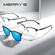 Load image into Gallery viewer, MERRYS DESIGN 2 In 1 Magnet Polarized Clip Glasses Frame For Men Women Optical Clip Glasses Square Semi-Rimless Eyeglasses S2319