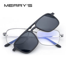 Load image into Gallery viewer, MERRYS DESIGN 2 In 1 Magnet Polarized Clip Glasses Frame Men Optical Clip Glasses For Men Square Eyeglasses S2301