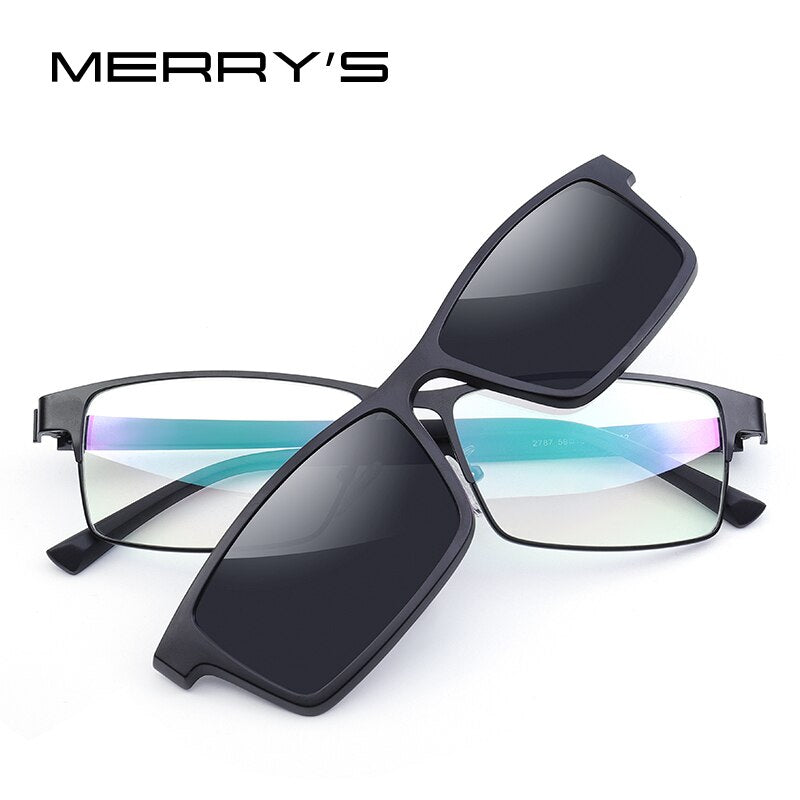 MERRYS DESIGN 2 In 1 Magnete Polarizzato Clip di Occhiali Telaio Uomini Miopia Ottica Clip di Occhiali Per Gli Uomini Occhiali Da Vista Telaio TR90 S2728