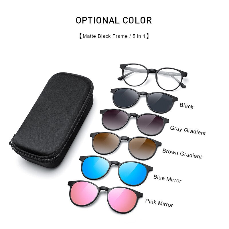 MERRYS DESIGN 5 In 1 Magnet Polarized Clip Glasses Frame Women Round Glasses Frame Eyeglasses S2320