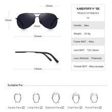 Load image into Gallery viewer, MERRYS DESIGN Men Classic Pilot Polarized Sunglasses Men Driving Shield Night Vision Sun glasses UV400 Protection S8601