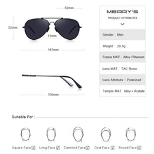 Load image into Gallery viewer, MERRYS DESIGN Men Classic Pilot Sunglasses HD Polarized Sun glasses Titanium Memory Alloy Bridge UV400 Protection S8127