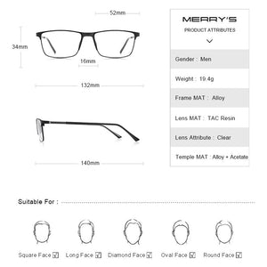 MERRYS DESIGN Men Alloy Optics Glasses Frames Student Square Ultralight Myopia Prescription Glasses S2037