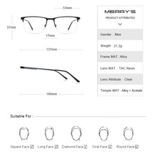 Load image into Gallery viewer, MERRYS DESIGN Men  Alloy Optics Glasses Frames Male Square Ultralight Myopia Prescription Half Frame Glasses S2009