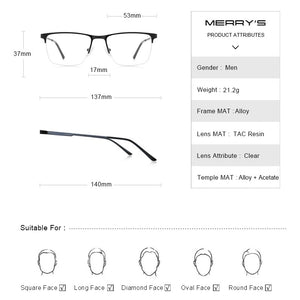MERRYS DESIGN Men  Alloy Optics Glasses Frames Male Square Ultralight Myopia Prescription Half Frame Glasses S2009