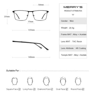 MERRYS DESIGN Men  Glasses Frame Male Square Optical  Business Style Myopia Prescription Hyperopia Alloy Eyeglasses S2052