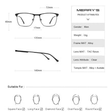 Carica l&#39;immagine nel visualizzatore di Gallery, MERRYS DESIGN Men  Titanium Alloy Optics Glasses Frames Male Square Ultralight Myopia Prescription Eyeglasses S2118