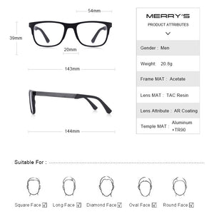 MERRYS DESIGN Men Square Glasses Male Myopia Prescription Eyeglasses TR90 Frame Titanium Alloy Legs S2033